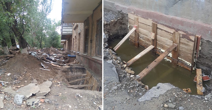 «Живем на сырой земле»: в Волгограде во время капремонта затопило подвал и квартиры четырехэтажки